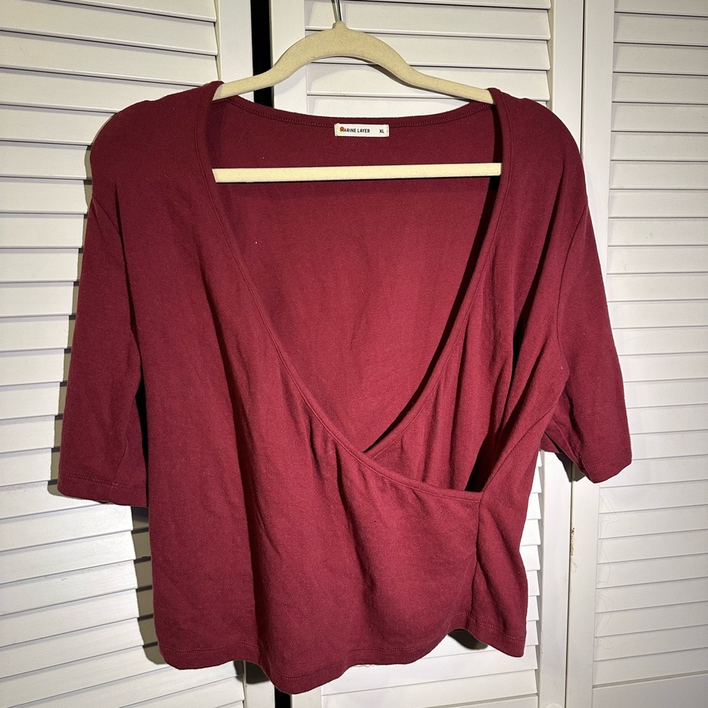Marine Layer Burgundy Red Wrap Front Women's Blouse Shirt like new